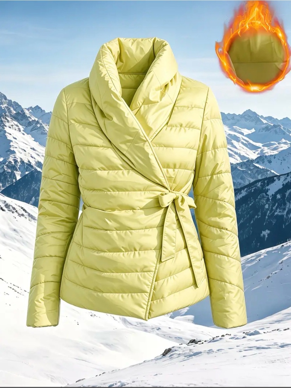 Light Yellow Wrap Puffer Jacket - Women | XL